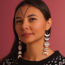 Load image into Gallery viewer, Mid-Size Ivory & Baleen-Inspired Moon Phase Earrings – Featuring Inuit Tattoo Design