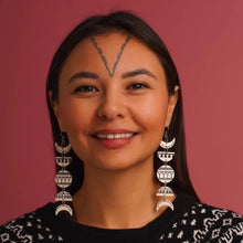 Load image into Gallery viewer, Mid-Size Ivory & Baleen-Inspired Moon Phase Earrings – Featuring Inuit Tattoo Design