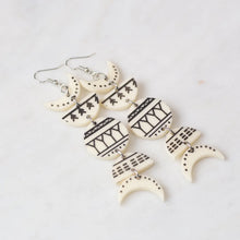 Load image into Gallery viewer, Mid-Size Ivory & Baleen-Inspired Moon Phase Earrings – Featuring Inuit Tattoo Design