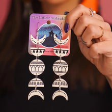 Load image into Gallery viewer, Mid-Size Ivory & Baleen-Inspired Moon Phase Earrings – Featuring Inuit Tattoo Design