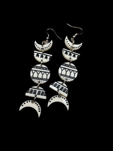 Mini Ivory & Baleen-Inspired Moon Phase Earrings – Featuring Inuit Tattoo Design